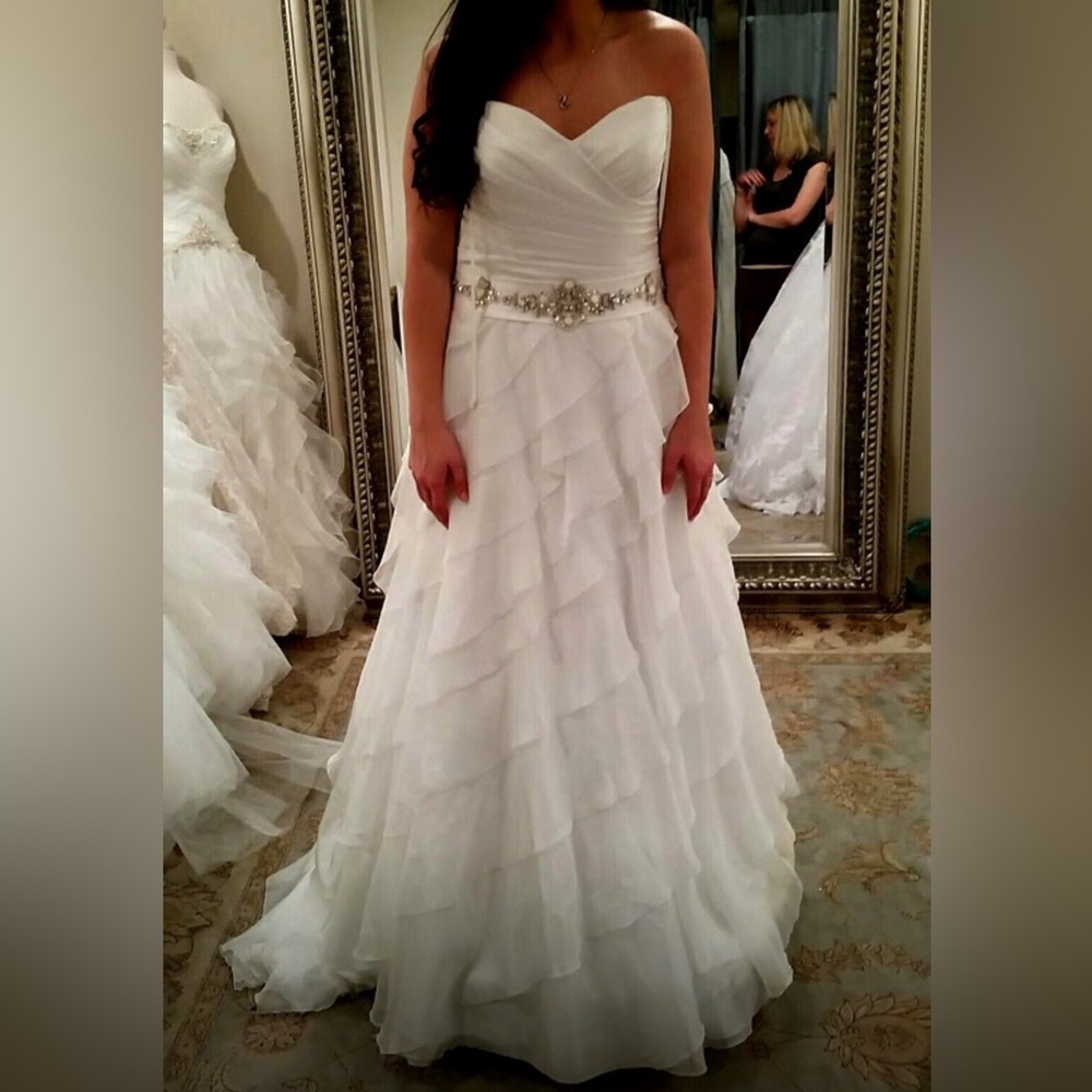 White Strapless Ruffled Tiered Wedding Gown